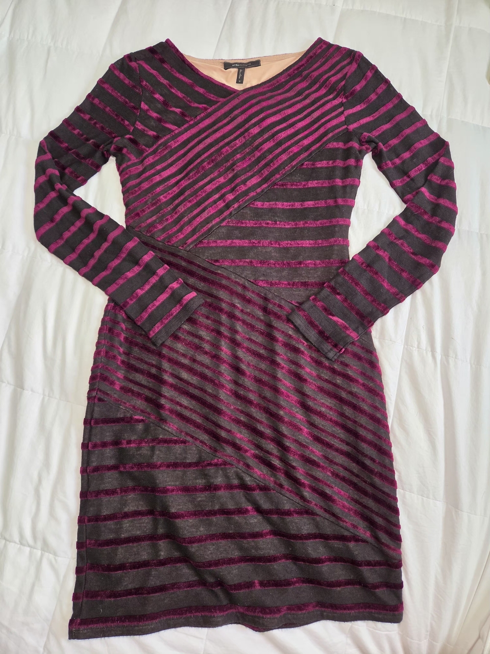 Fuchsia and Black Striped Long Sleeve Dress /BCBGMAXAZRIA SIZE S